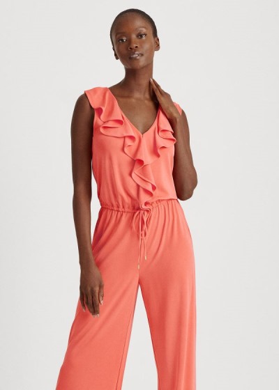 Women's Ralph Lauren Ruffle-Trim Jersey Jumpsuits | 235794OJW